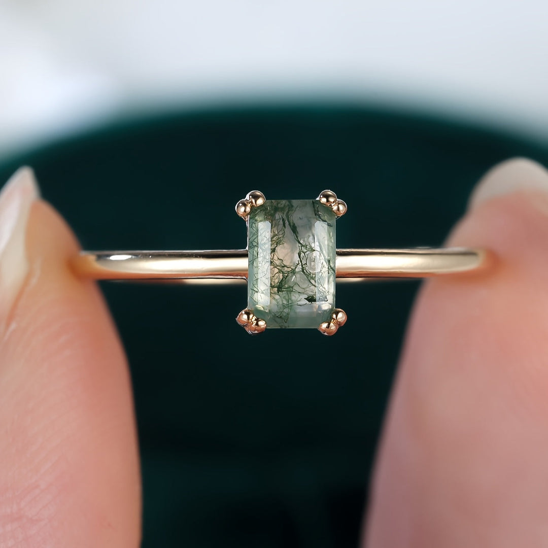 Natürlicher Moosachat Ring