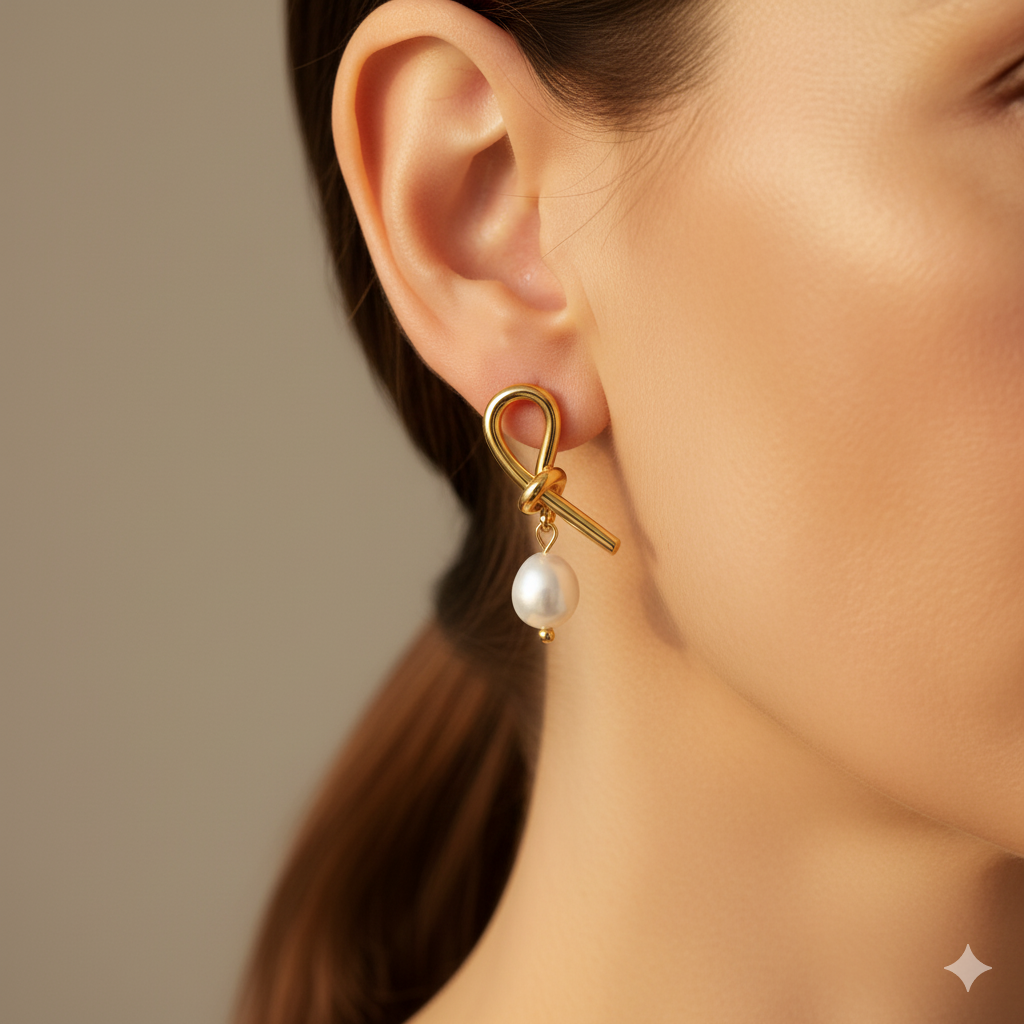 Geknotete Gold- und Süßwasserohrringe