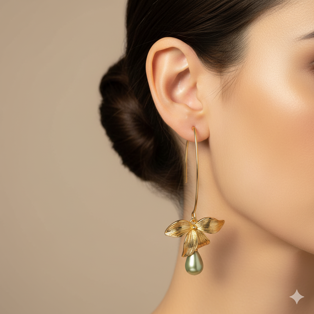 Jade- und Blütenohrringe