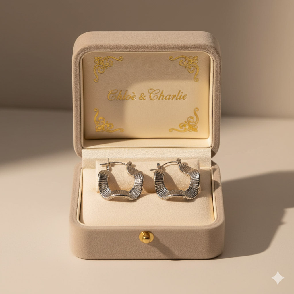 Geometrische Wellen Silber Creolen