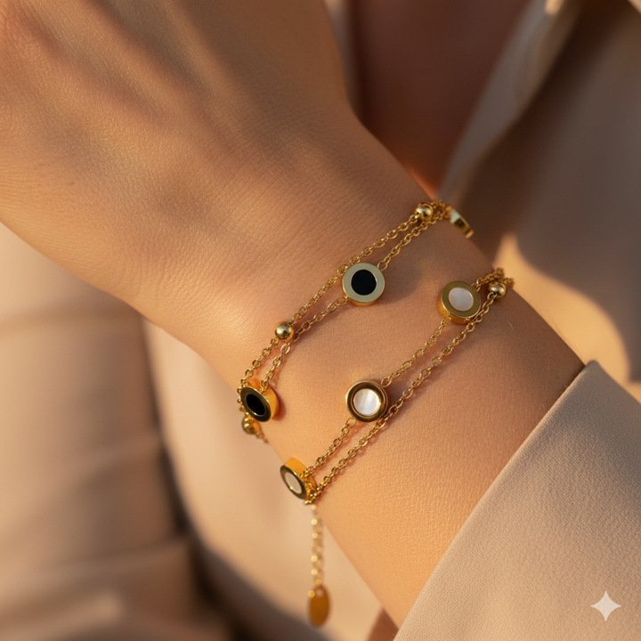 Onyx- und Weißstein-Armband