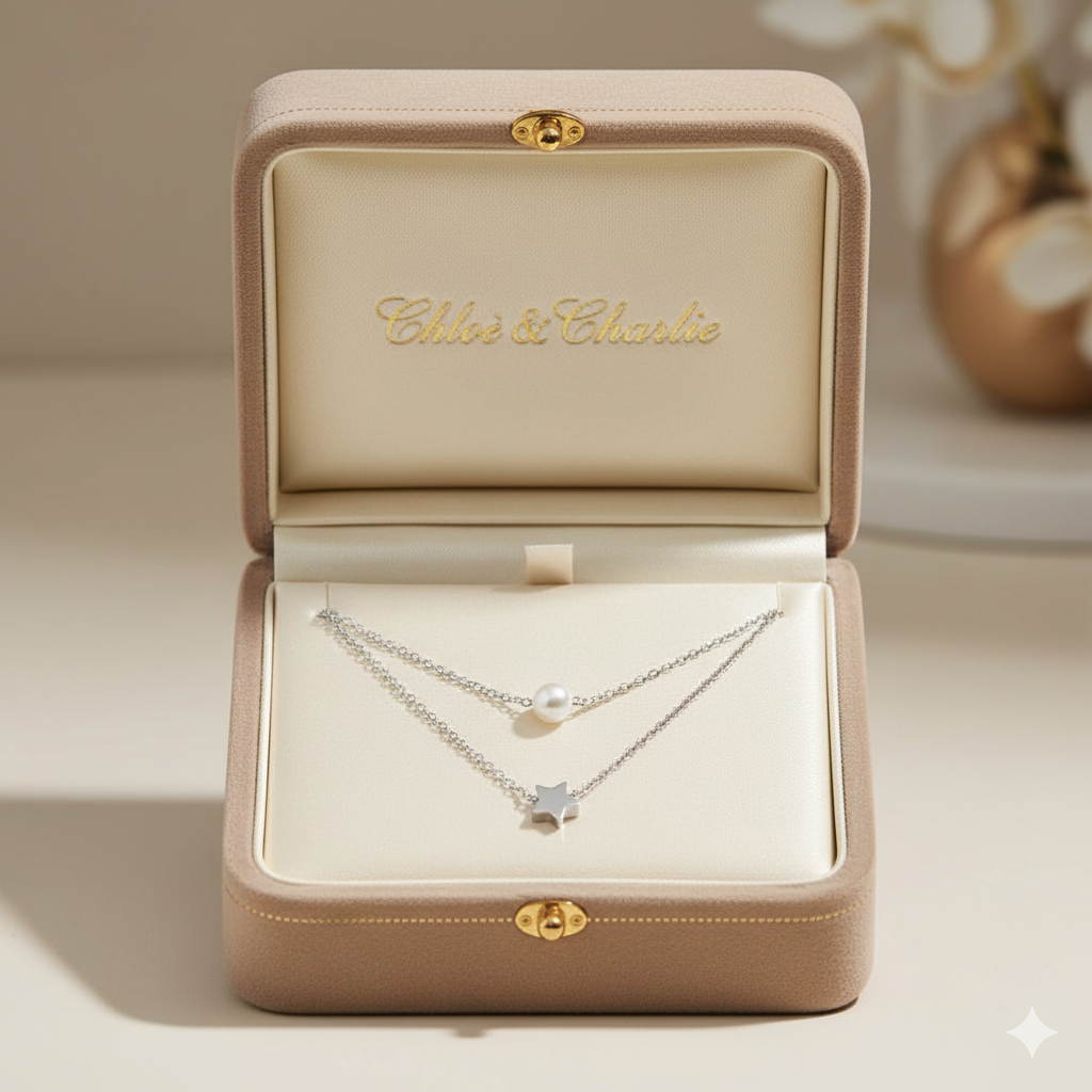 Gestapelter Silberstern &amp; Halskette