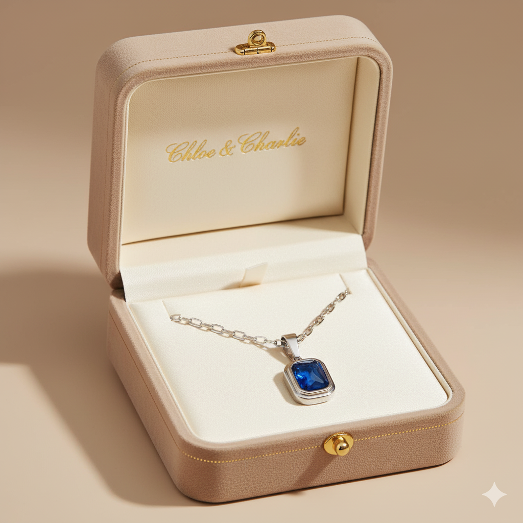 Ozeanblauer Anhänger Silberne Halskette