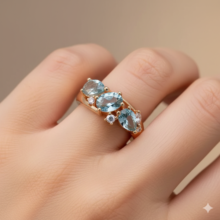 Eleganter blauer Vintage-Zirkon-Ring in Gold 