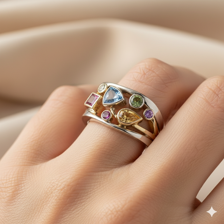 Vintage-Ring mit farbigem Zirkonia
