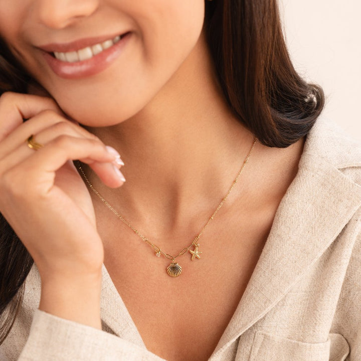 Goldene Muschel & Seestern Halskette